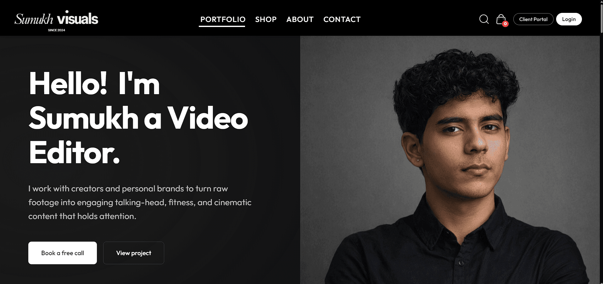 Sumukh Visuals portfolio homepage