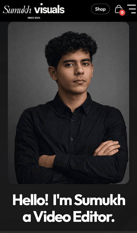 Sumukh Visuals portfolio homepage