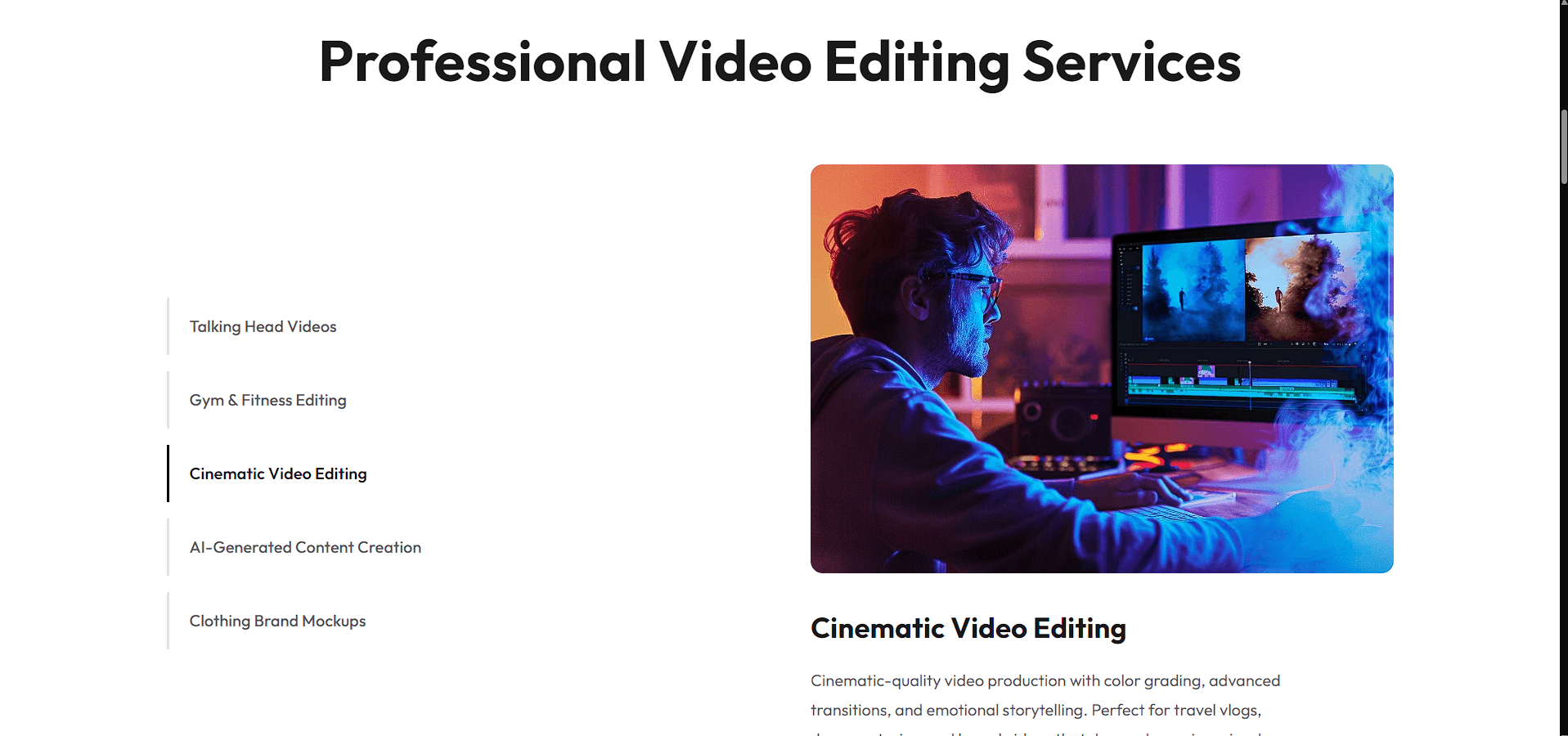 Sumukh Visuals services page